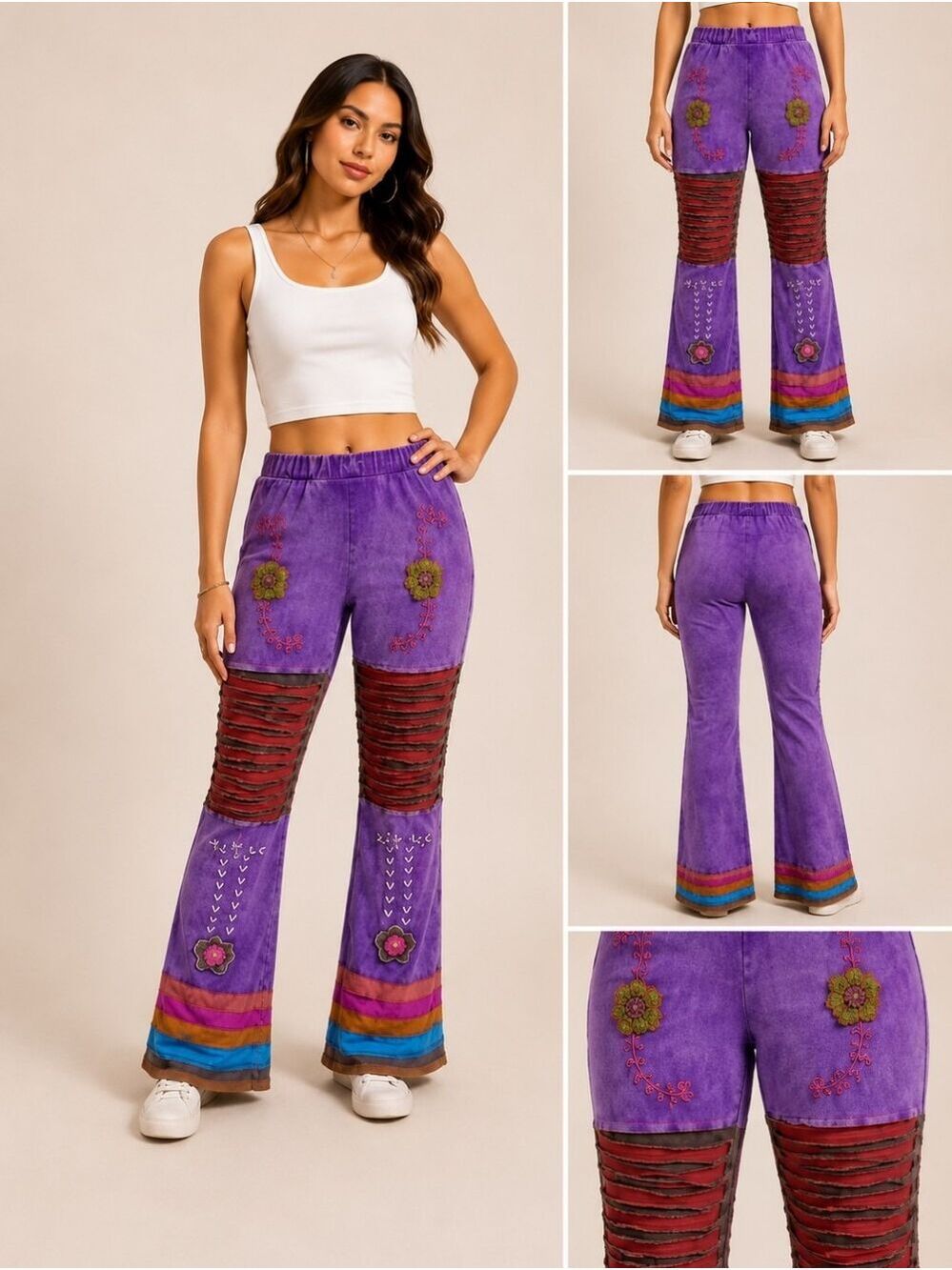 K.P.C. | Boho Acid Wash Purple Patchwork Pants | Size S